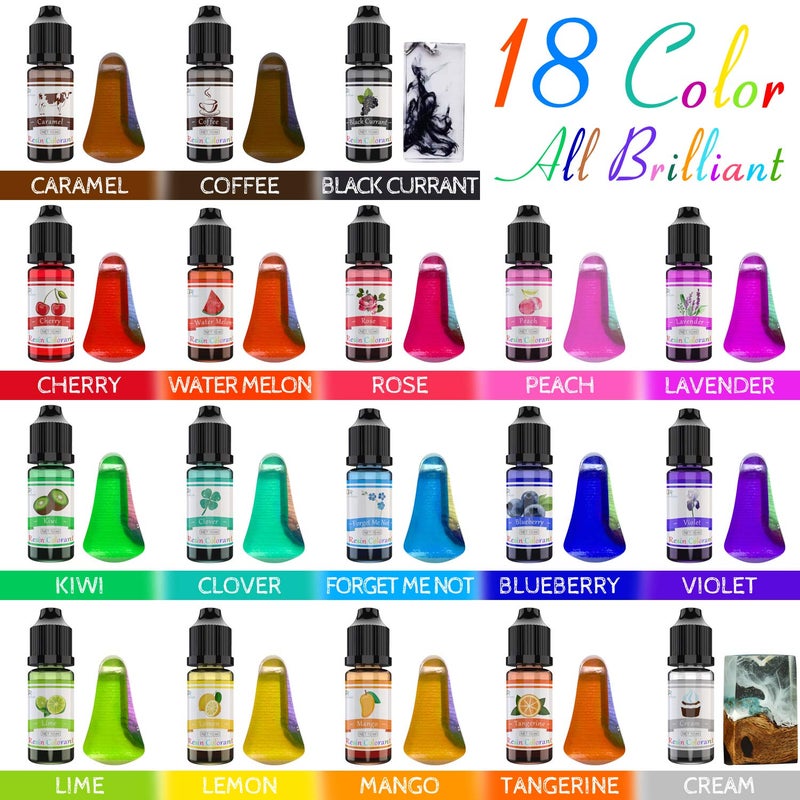 DecorRom Epoxy Resin Pigment - 18 Color Liquid UV Resin Dye for Coloring, DIY Art Jewelry Making - Concentrated Colorant for Paint, Crafts - 0.35 oz/10ml Each - Image 2